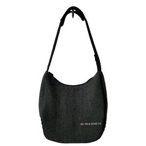 RALPH Lauren Polo Jeans Co Gray Wool Shoulder Bag Handbag Purse Tote Size Medium